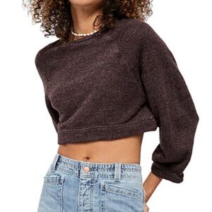 Free People Jade Brown Cropped Sweater